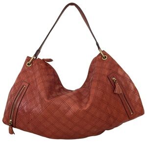 Antonio Melani HUGE Hobo Shoulder Bag Purse Whiskey Brown Genuine Leather Brass